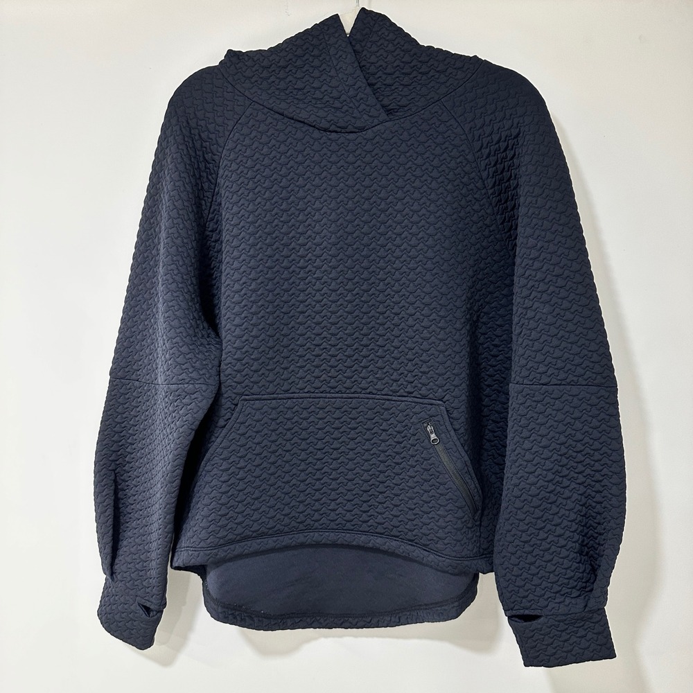 Zella Quilted Pullover Hoodie Women Small Black Thumbhole Pocket | Athleisure